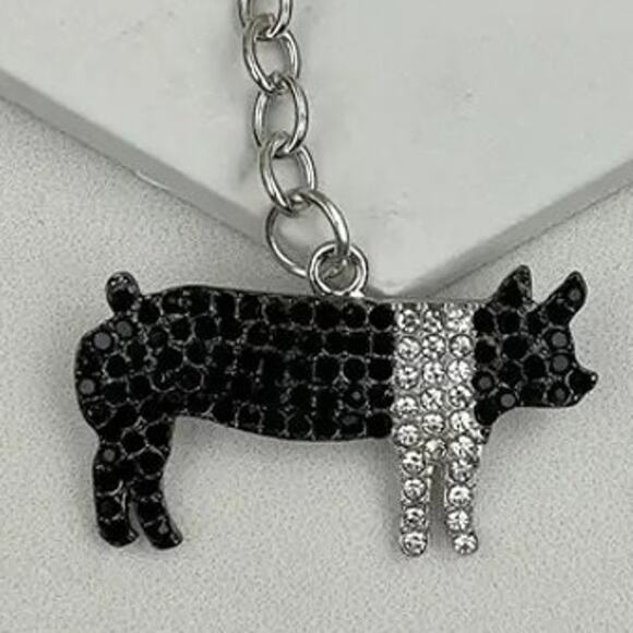 Bling Western Farm Black White Pig Keychain Bag Charm - Picture 2 of 2